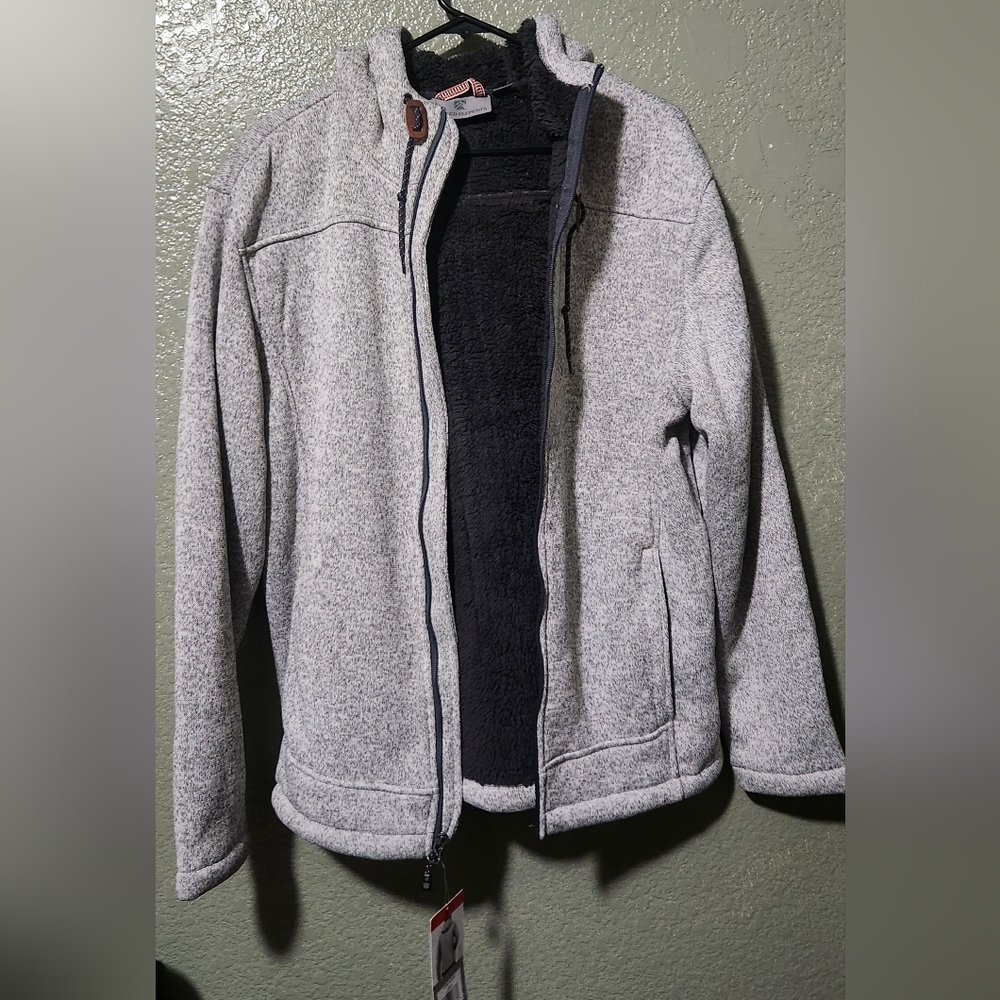 Rugged Elements Men's Mountain Fleece-Lined Hoodie Large Gray Faux Fur Back